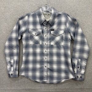 Dixxon Flannel Shirt Women Small Grey White Plaid Pearl Snap The Summit D Tech